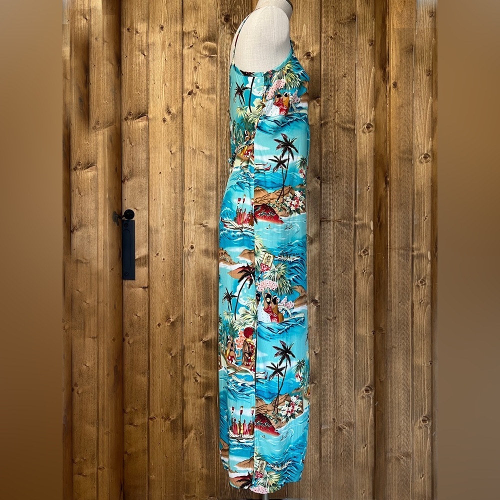 Vintage All That Jazz 11/12 Blue Hawaiian Print Dress Polynesian Resortwear - Picture 5 of 8